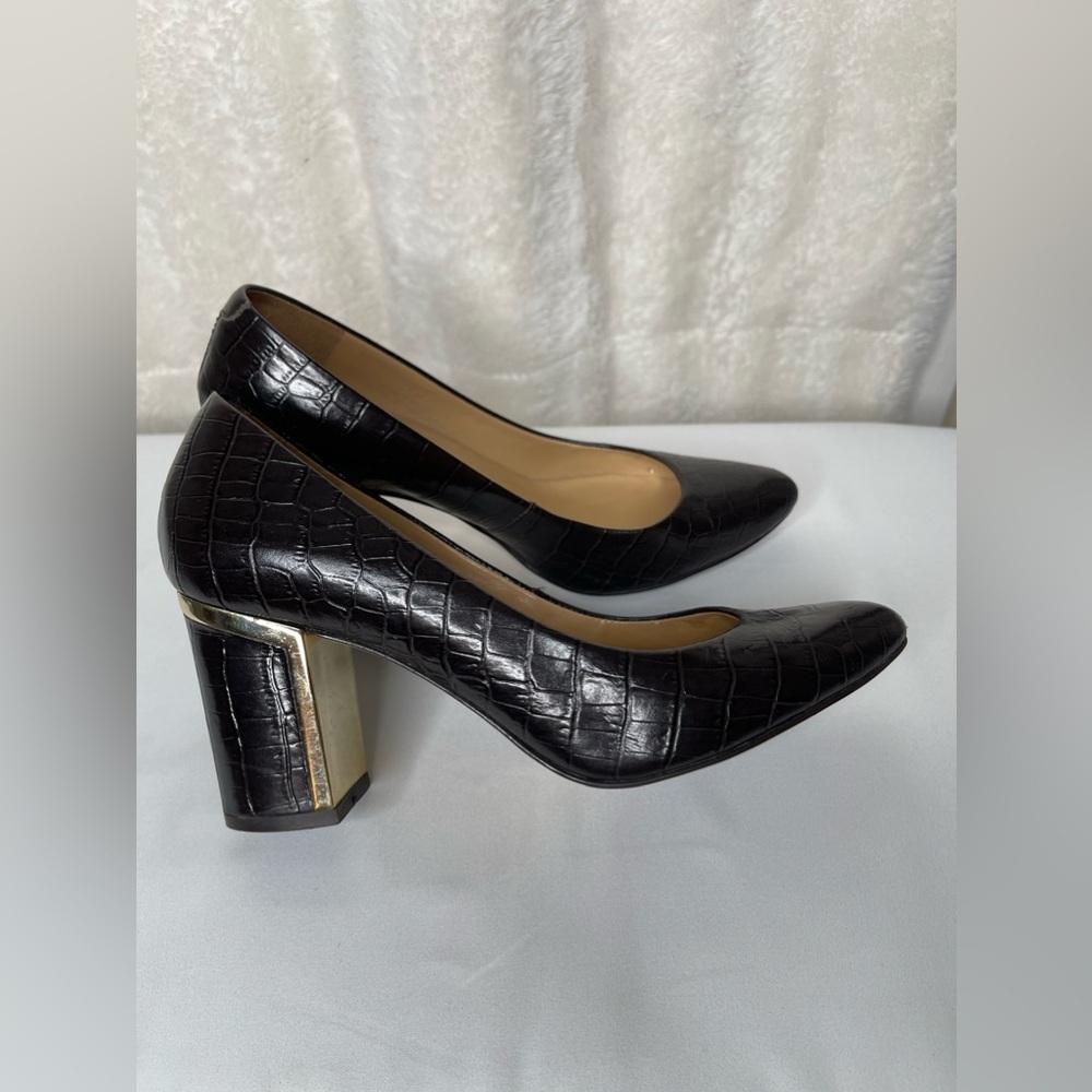 Talbot Brown Croc Pointed Toe Block Heel Pump Siz… - image 4
